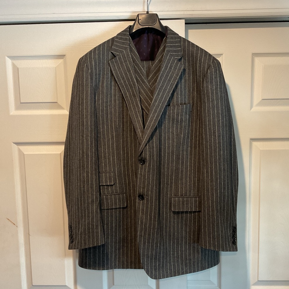 Samuelsohn Bespoke 3pc Charcoal Gray Pinstripe Men's Suit Jacket Vest Pants Set